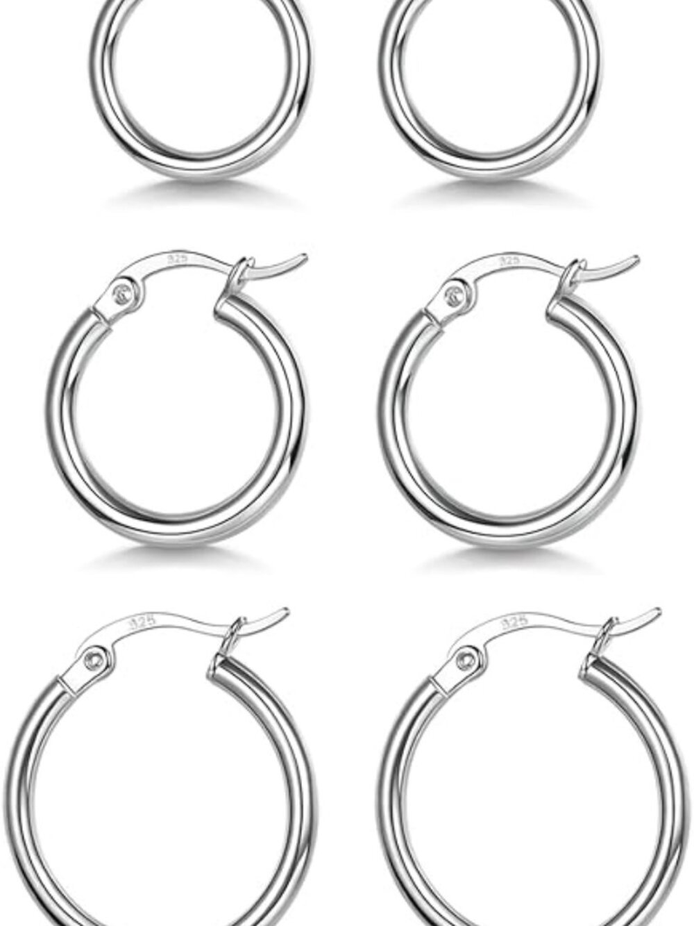 3 Pairs 925 Sterling Silver Hoop Earrings